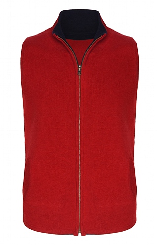 House of Bruar Ladies Lambswool Reversible Gilet, Red/Navy