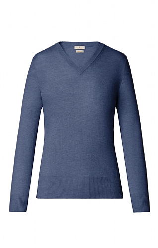 Ladies Merino V Neck Jumper Blue House of Bruar