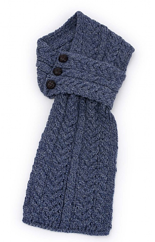 Ladies Aran Button Scarf - Denim Blue