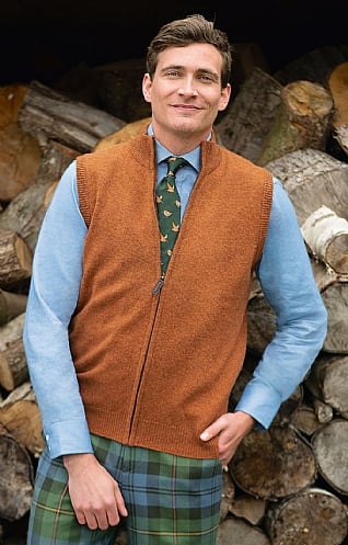 House of Bruar Mens Country Lambswool Gilet - Warm Ginger, Warm Ginger