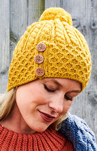 Aran Cable Hat with Buttons