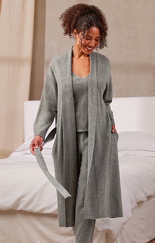 House of Bruar Ladies Merino and Cashmere Dressing Gown, Medium Grey