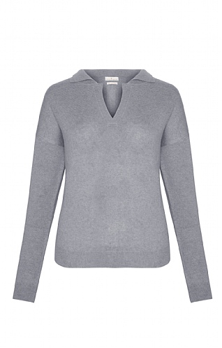 House of Bruar Ladies Cashmere Open Collar Polo, Medium Grey