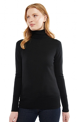 Ladies Barbour Norwood Merino Polo Neck - Black, Black