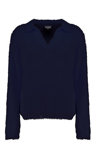 House Of Bruar Ladies Polo Collar Pullover - Navy Blue, Navy