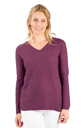 Silk Cashmere Fine Rib V-Neck