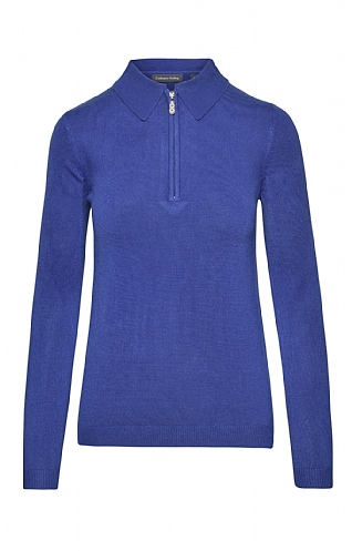 House Of Bruar Ladies Cashmere Feel Zip Polo, Azure