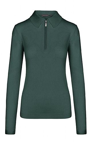 House Of Bruar Ladies Cashmere Feel Zip Polo, Emerald