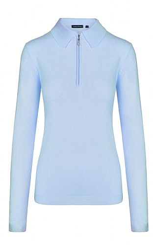 House Of Bruar Ladies Cashmere Feel Zip Polo, Ice