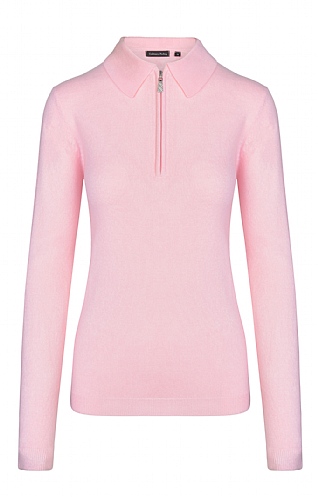House Of Bruar Ladies Cashmere Feel Zip Polo, Rose