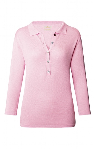 House of Bruar Ladies Cotton and Cashmere Polo Shirt, Carnation