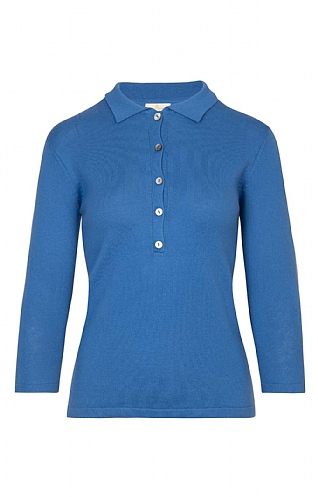 House of Bruar Ladies Cotton and Cashmere Polo Shirt, Cornflower