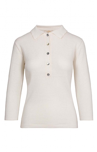 House of Bruar Ladies Cotton and Cashmere Polo Shirt - Cream, Cream