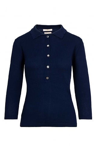 House of Bruar Ladies Cotton and Cashmere Polo Shirt - Navy Blue, Navy