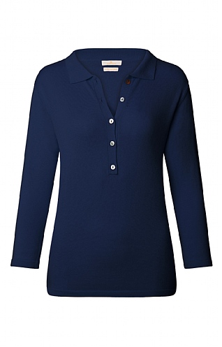 House of Bruar Ladies Cotton and Cashmere Polo Shirt - Navy Blue, Navy