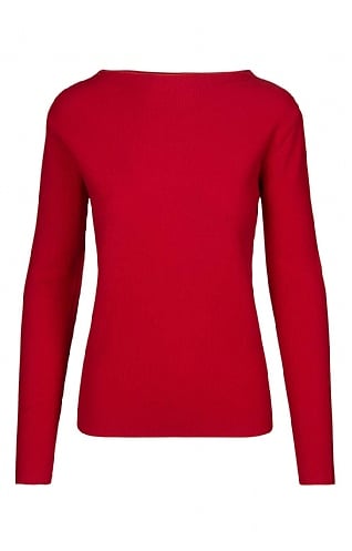 House of Bruar Ladies Cotton Stitch Wide Neck - Red, Red