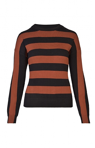 House of Bruar Ladies Cotton Wide Stripe Sweater, Black/Tan