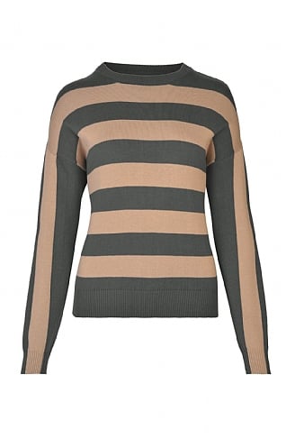 House of Bruar Ladies Cotton Wide Stripe Sweater, Khaki/Natural