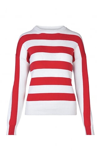 House of Bruar Ladies Cotton Wide Stripe Sweater, Off White/Red