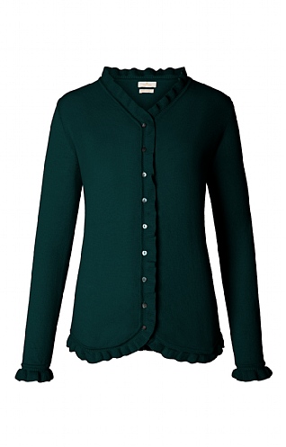 Ladies Merino Cashmere Ruffle Cardigan Black Green House of Bruar