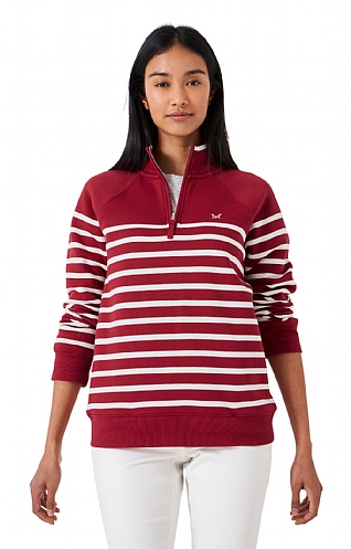 Ladies Crew Clothing Half Zip Sweatshirt, Claret/White