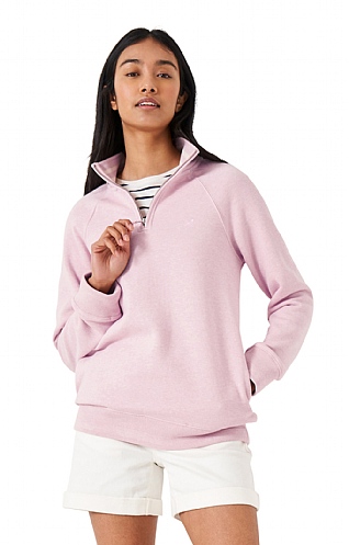 Ladies Crew Clothing Half Zip Sweatshirt, Mid Pink Marl