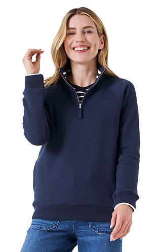 Ladies Crew Clothing Half Zip Sweatshirt - Navy Blue, Navy