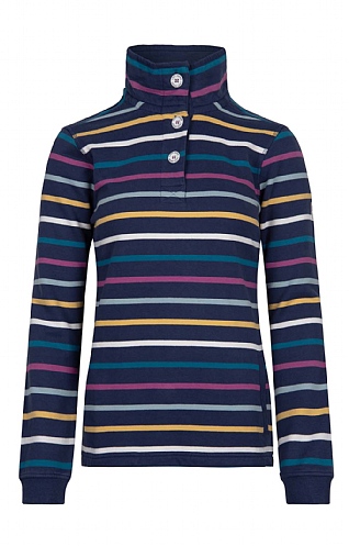 Ladies Lazy Jacks Slim Fit Striped Button Neck Sweatshirt, Peacock Multi