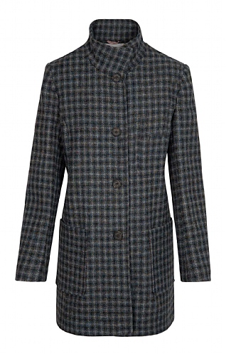 House of Bruar Harris Tweed Ladies Harris Tweed Funnel Coat, Grey/Green